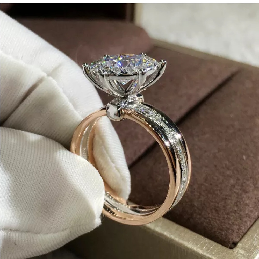 New Two Tone 925 Silver Women White Sapphire Ring - Picture 2 of 5